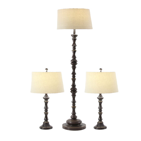 Set Of 3 Brown Polystone Traditional Floor Lamp, BROWN, hi-res image number null