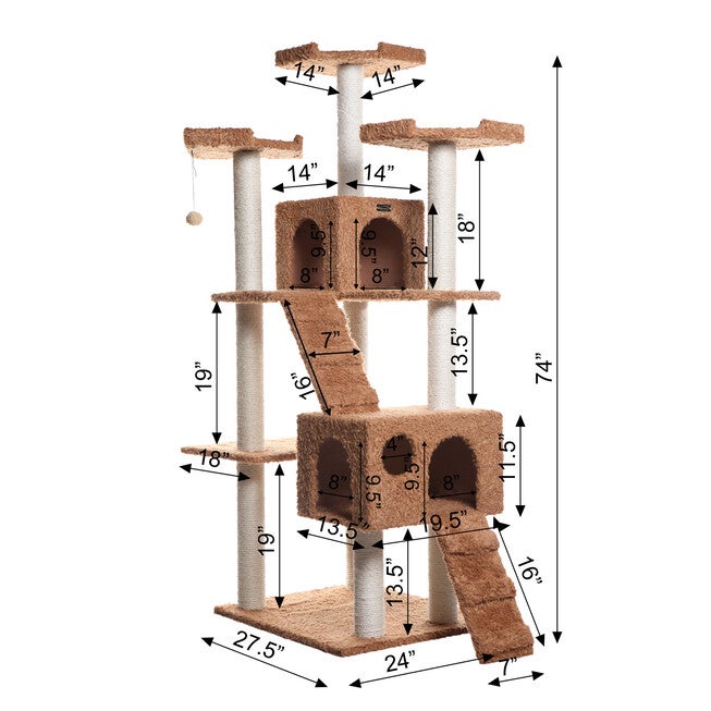 Multi-Level 74 inches Real Wood Cat Tree Furniture With Sratchhing Posts, , alternate image number 4