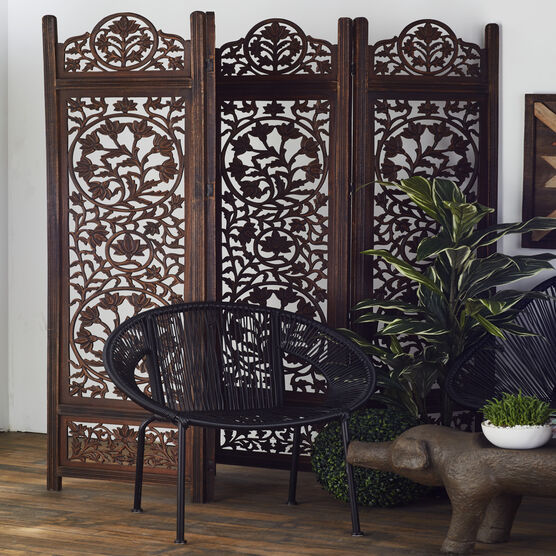 Brown Mango Wood Traditional Room Divider Screen, 72 " x 80 " x 1 ", , alternate image number null