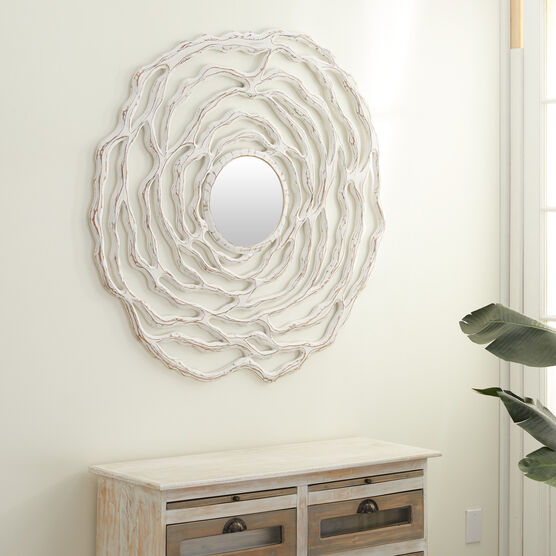 White Coastal Wood Wall Mirror, , alternate image number null