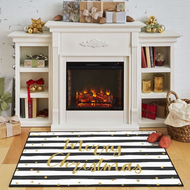Christmas Stripe Black/White Kitchen Rug, , alternate image number 5