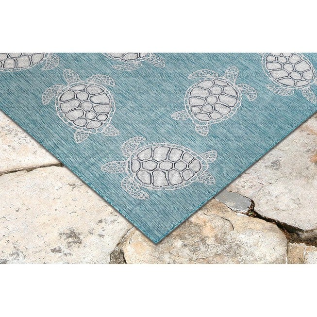 Liora Manne Carmel Seaturtles Indoor/Outdoor Rug Aqua 23 inchesX7 feet 6 inches, , alternate image number null
