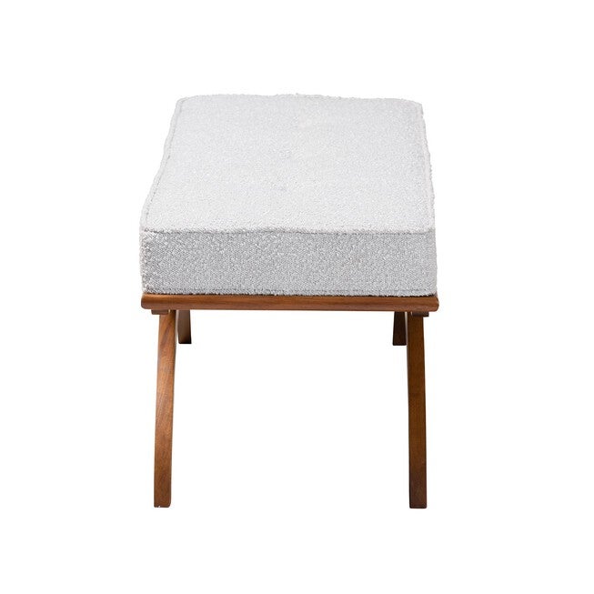 Orella Japandi Cream Boucle Fabric And Walnut Brown Finished Wood Bench, , alternate image number null