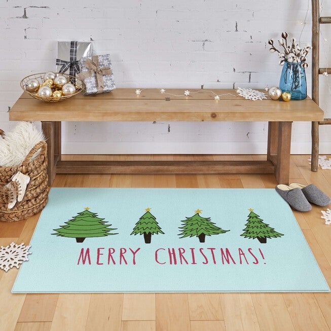 Christmas Trees Light Blue Kitchen Rug, , alternate image number 3