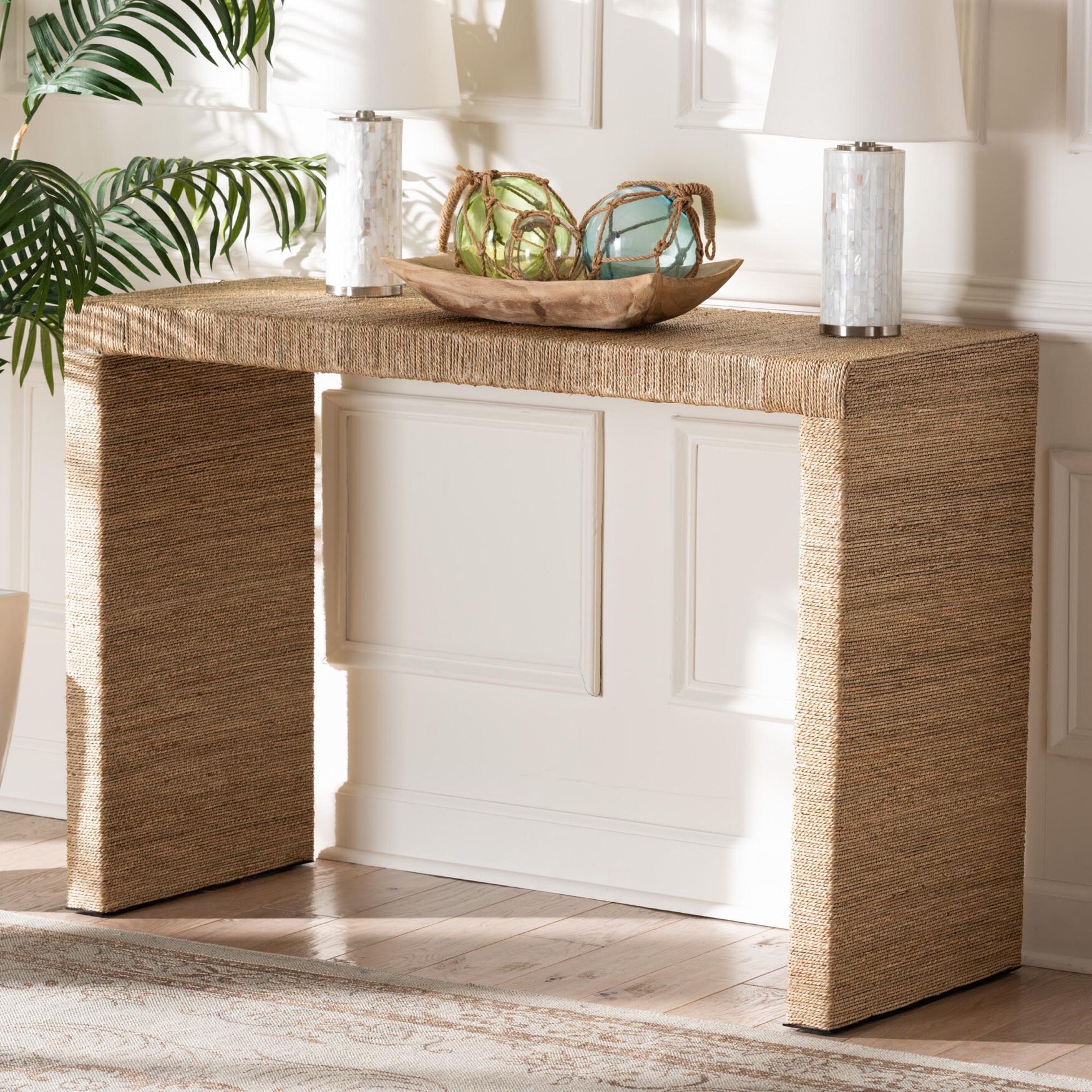 Colandra Modern Bohemian Natural Brown Seagrass And Wood Console Table, , alternate image number 5