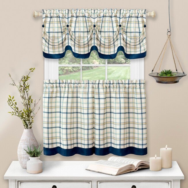 Tattersall Window Curtain Tier Pair and Valance Set - 58x24, , alternate image number null