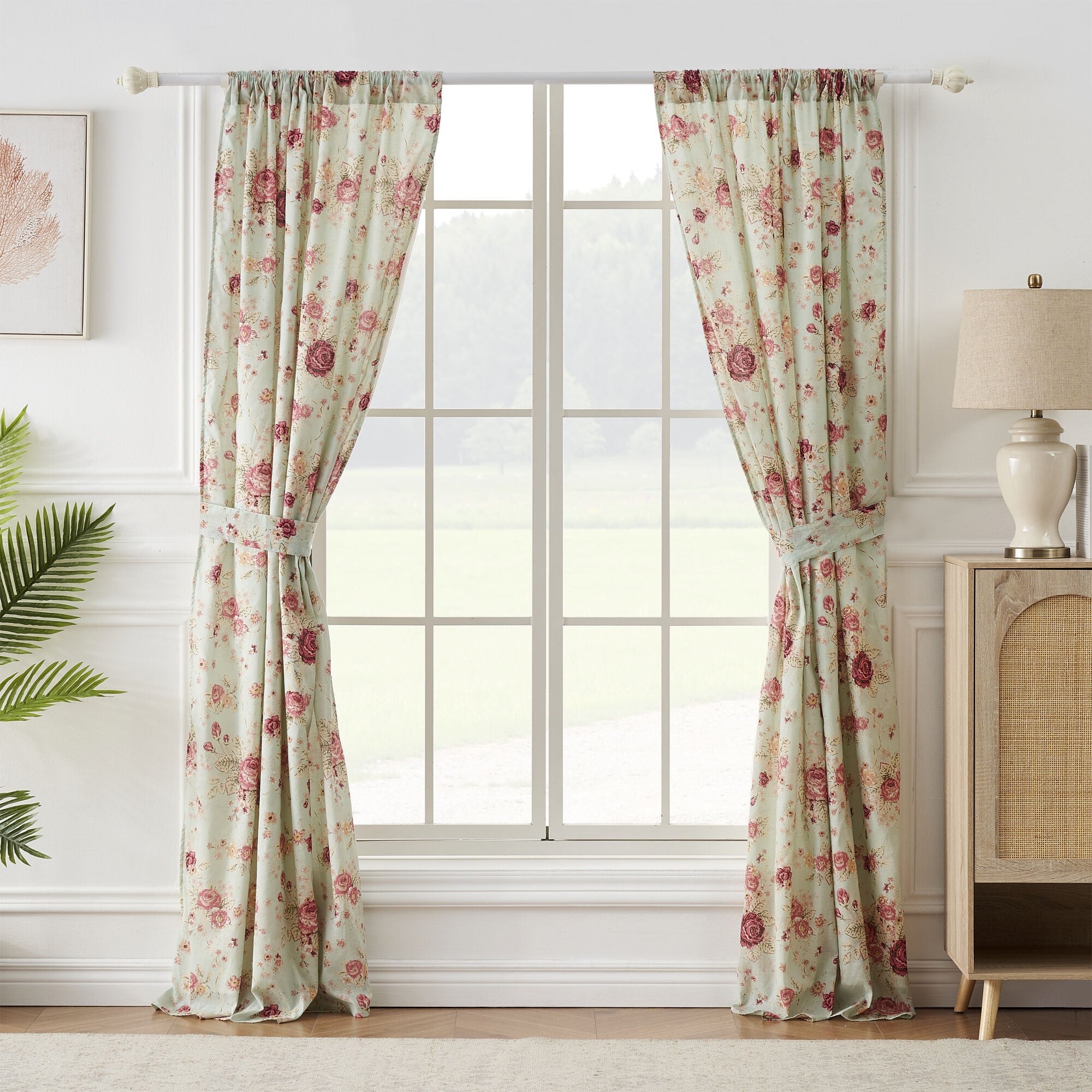 Antique Rose 100% Cotton Window Curtain Panels, Set of 2, 84 inches, BLUE, alternate image number 2