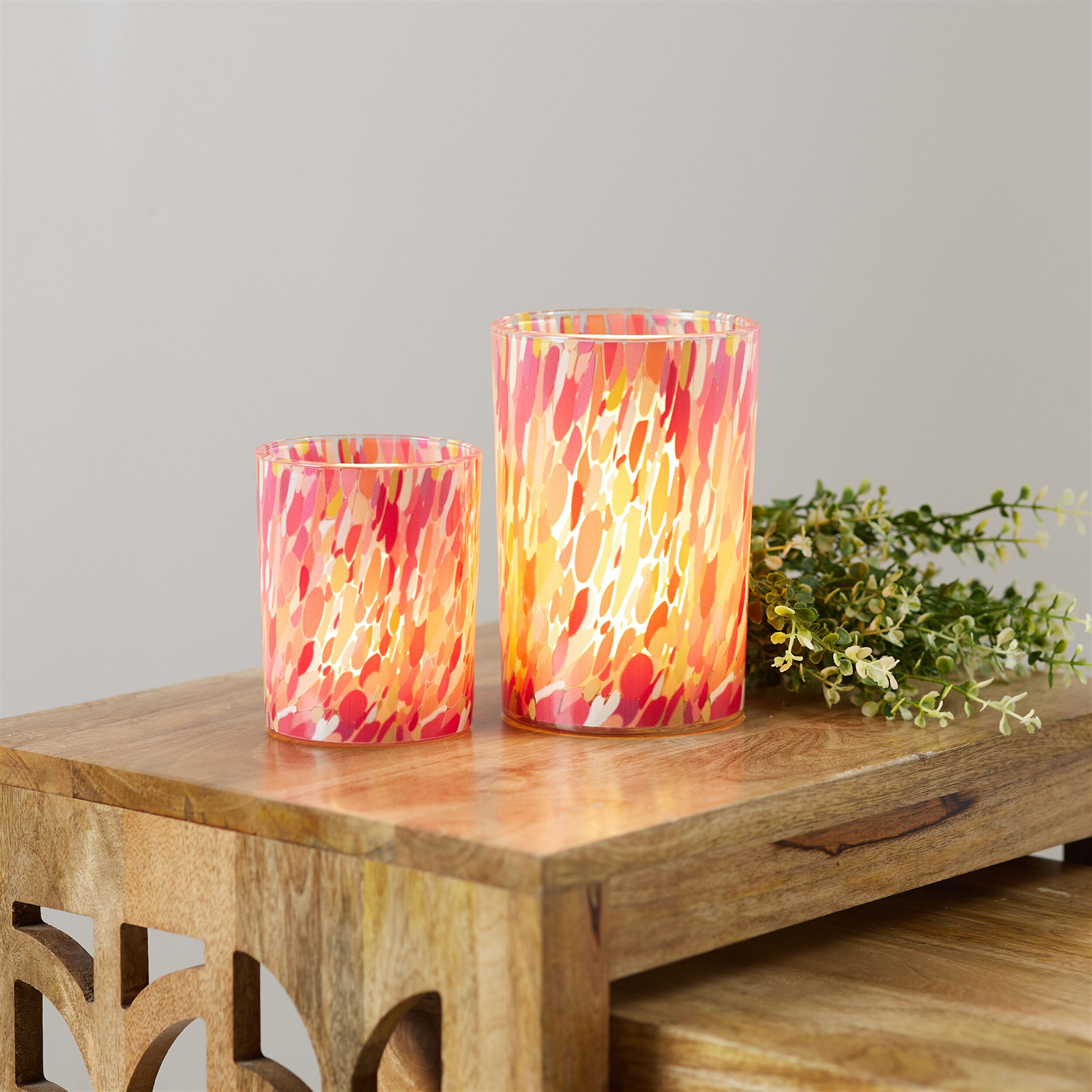 Painted Glass Candle Holder Set of 2, PINK RED, alternate image number 1