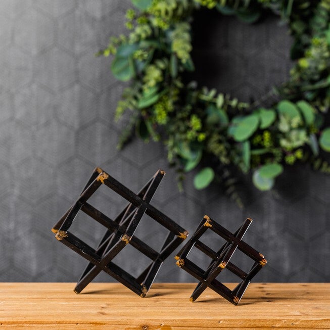 Tabletop Decor (Set of 2) 4 inchesSQ, 6 inchesSQ Iron, BLACK/GOLD, alternate image number 1