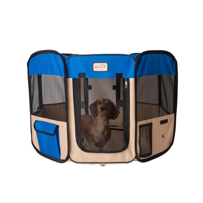 Portable Pet Dog Kitten Playpen In Blue And Beige Combo, , on-hover image number null