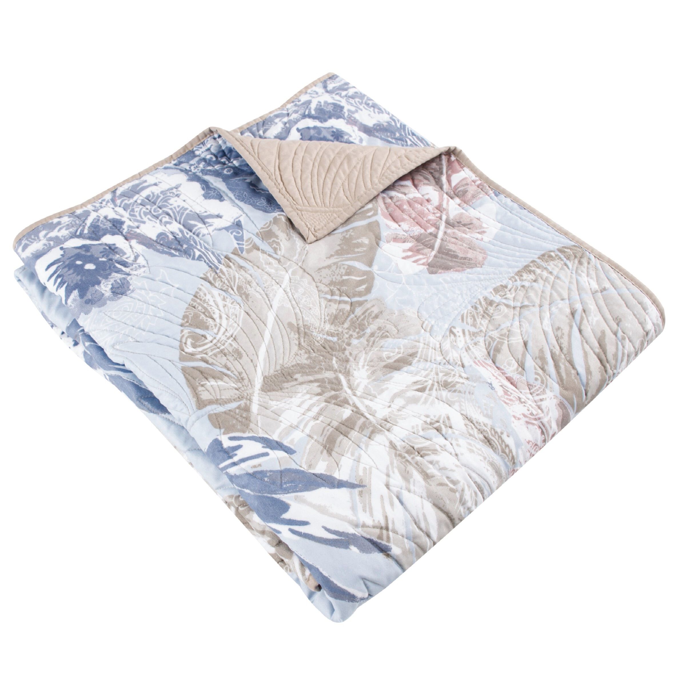 Tropics Mist Palm Leaf Quilted Throw Blanket, Mist, MIST, alternate image number 4
