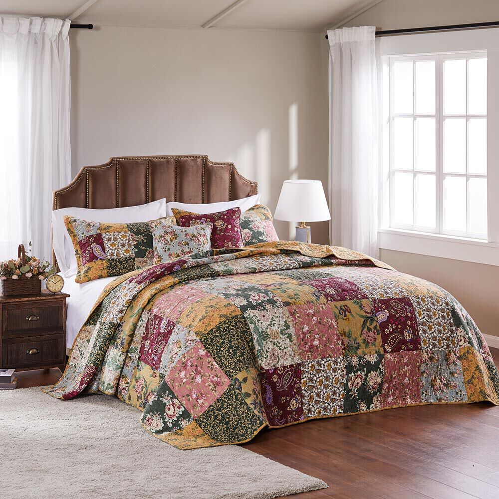 Antique Chic 100% Cotton Patchwork Bedspread Set, MULTI, alternate image number 4
