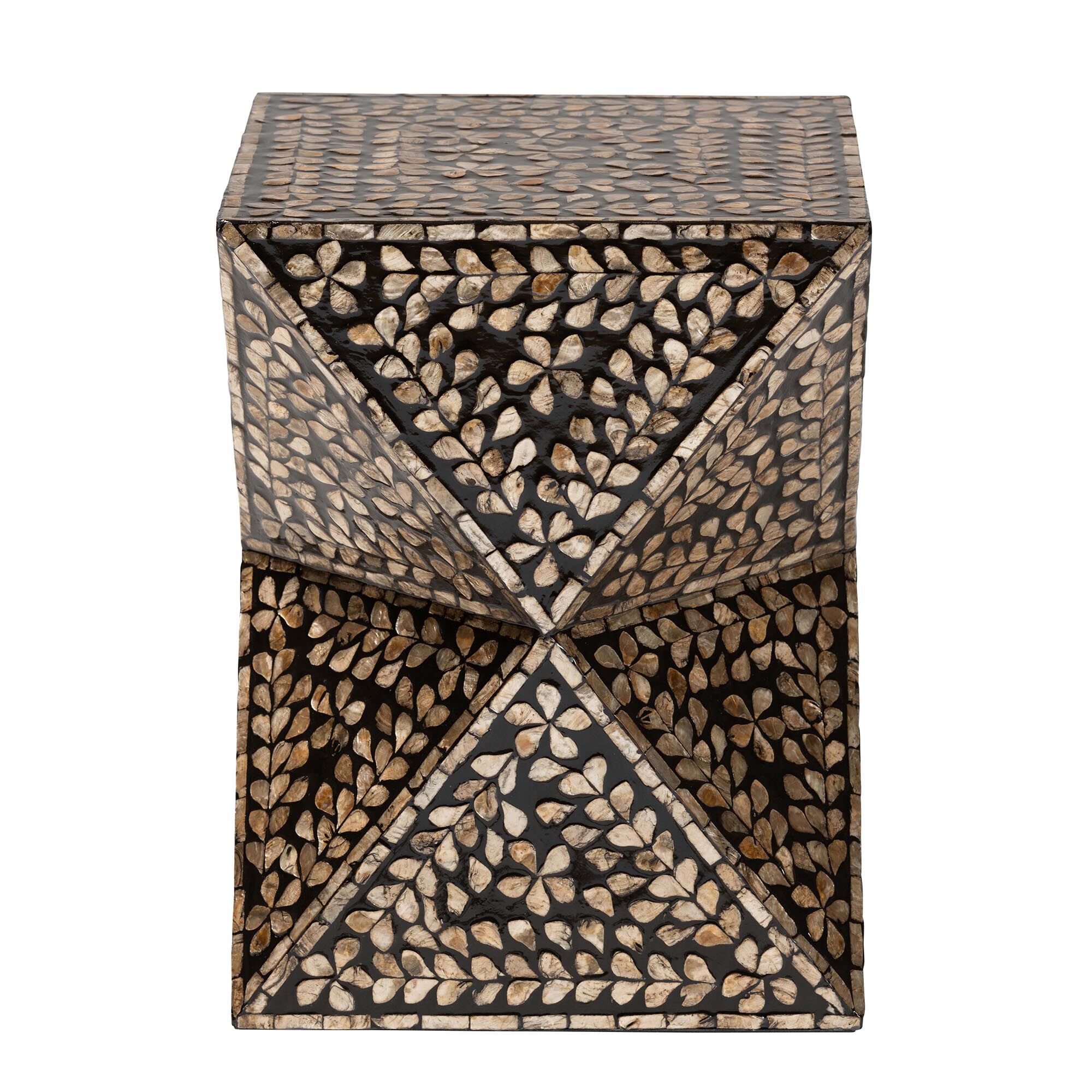 Feronia Modern Bohemian Black and Bronze Mother of Pearl End Table, BLACK, alternate image number 3