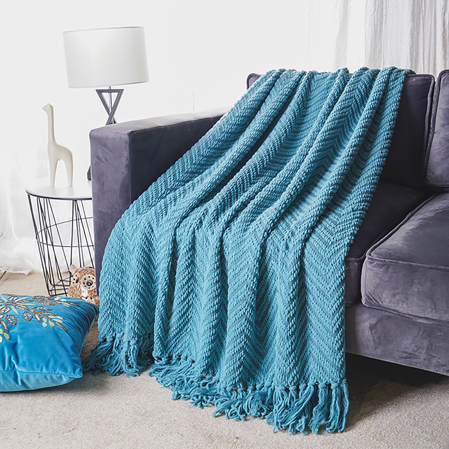 Battilo Home Boon Knitted Tweed Throw Couch Cover Blanket Brylane Home