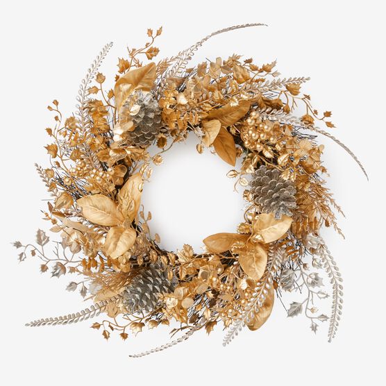Pre-Lit Gold & Silver Wreath, GOLD SILVER LIGHTS