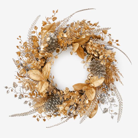 Pre-Lit Gold & Silver Wreath, GOLD SILVER LIGHTS, hi-res image number null