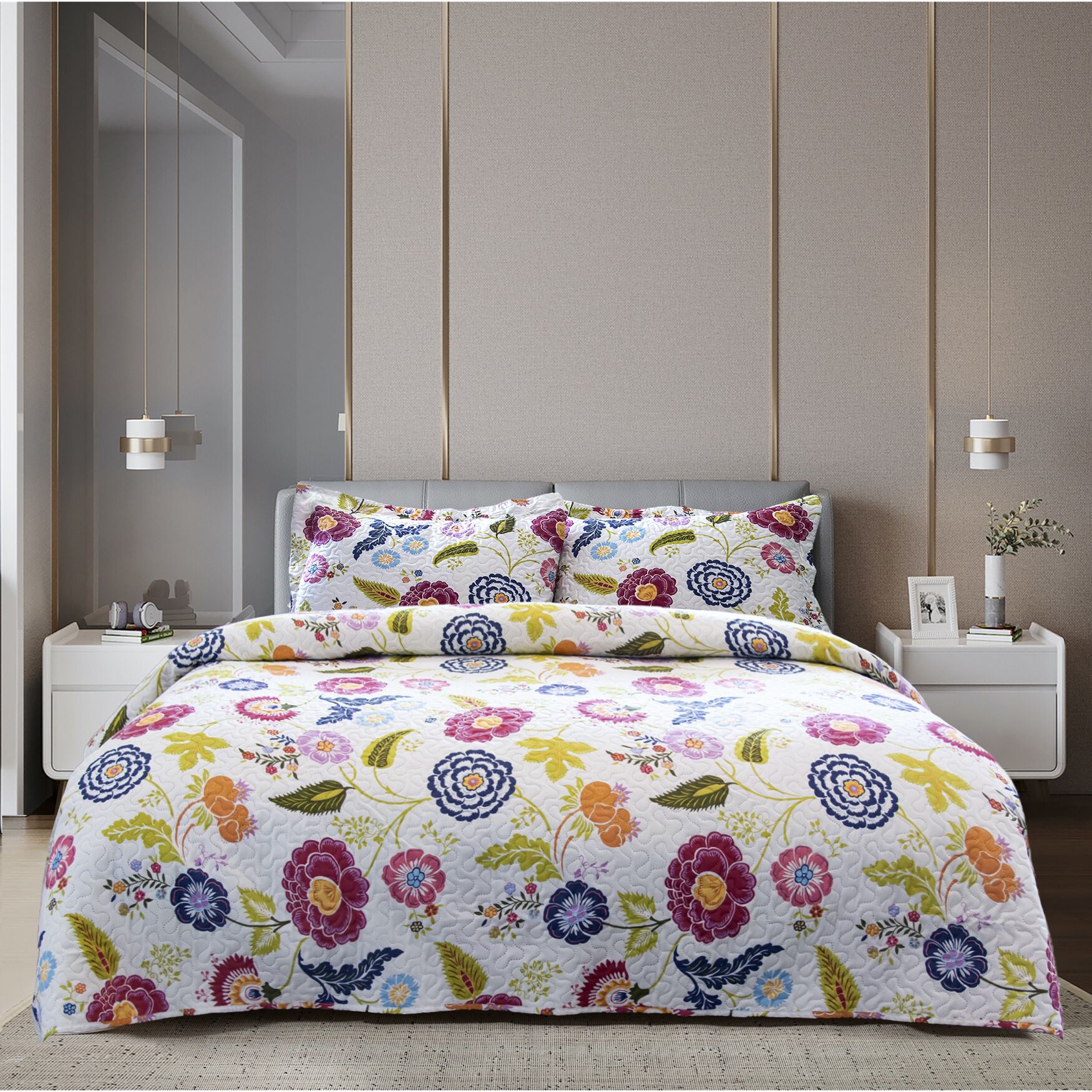 Seasonal Amber Printed Quilt Set, Floral Brylane Home
