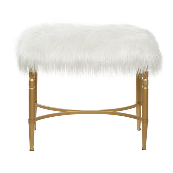 Gold Fur and Metal Contemporary Stool, 20x26x18, , on-hover image number null