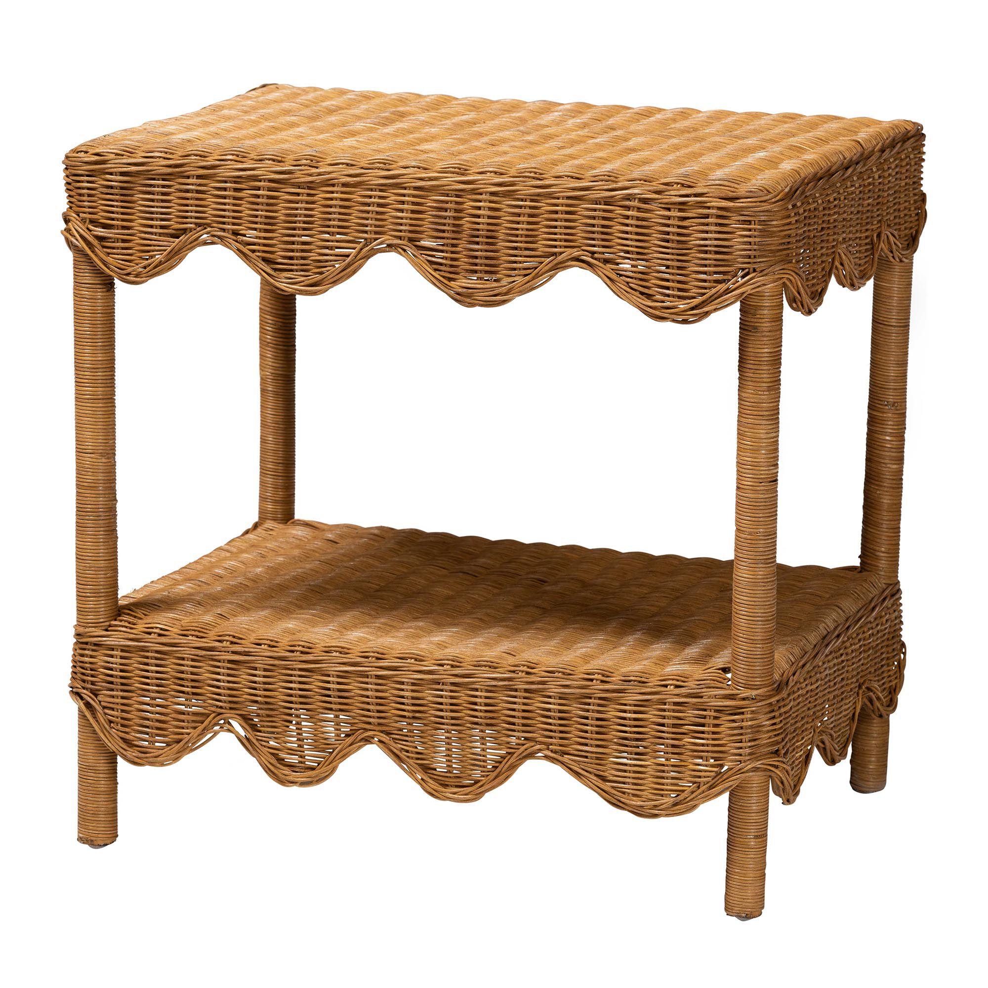 Oteria Bohemian Light Honey Scalloped Rattan Side Table, HONEY, alternate image number 1