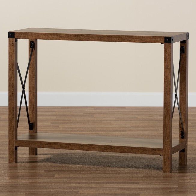 Rumi Modern Farmhouse Natural Brown Finished Wood And Black Metal Console Table, , alternate image number null