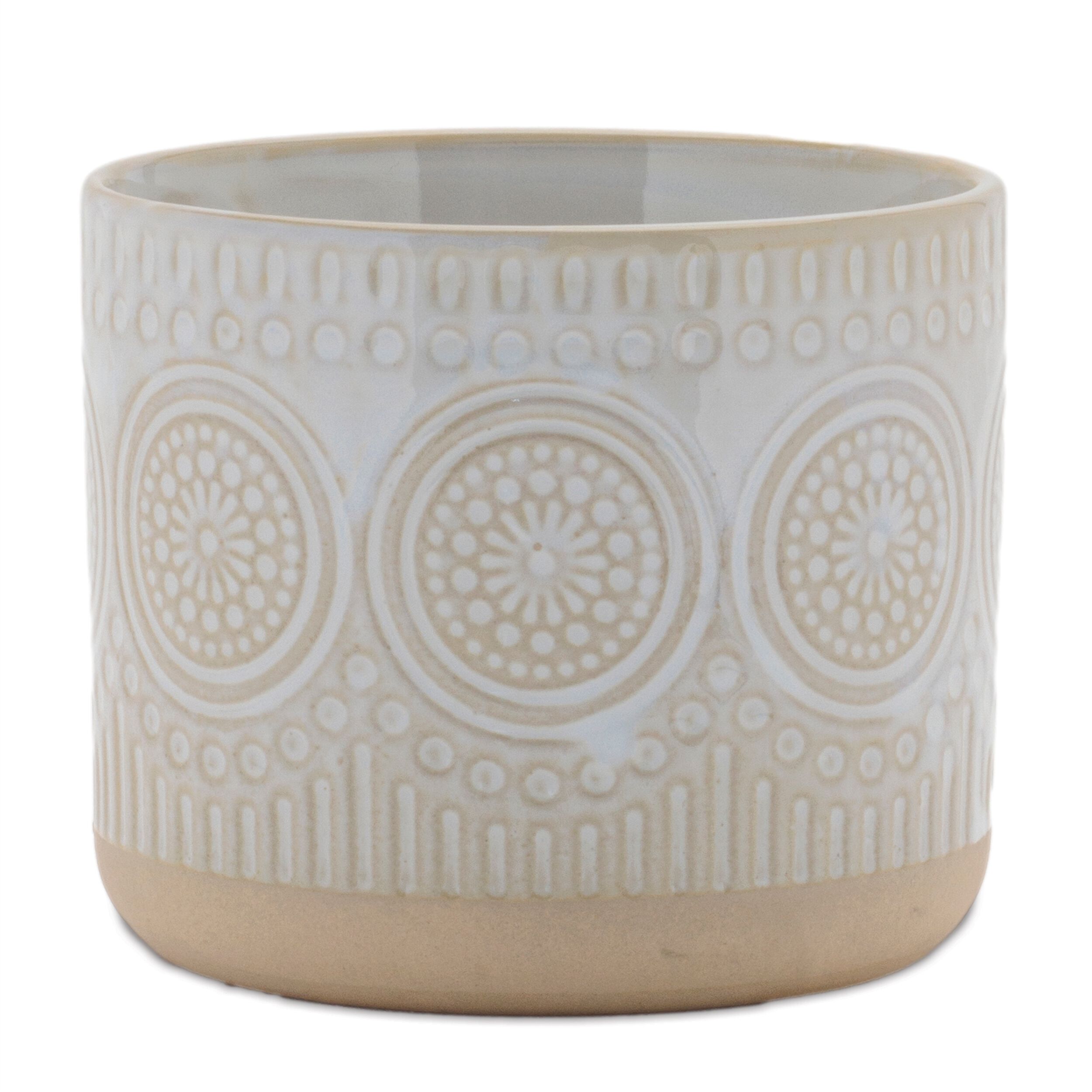 Porcelain Geometric Patterned Planter Set of 2, BEIGE, alternate image number 2