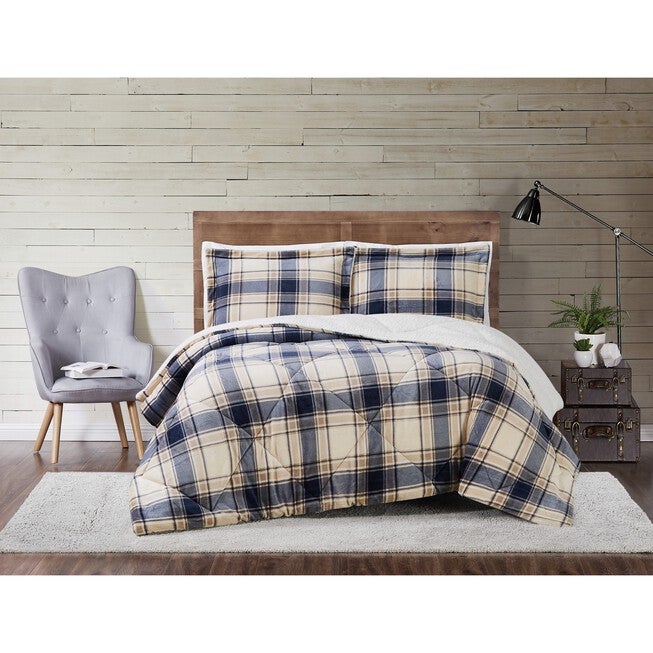 Cuddle Warmth Printed Plaid Comforter Set, PLAID BLUE GREY, hi-res image number null