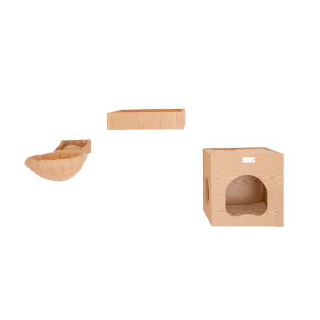 Real Wood Wall Series: Cat Tree With Condo, Perch And Soft Perch, NATURAL, hi-res image number 0