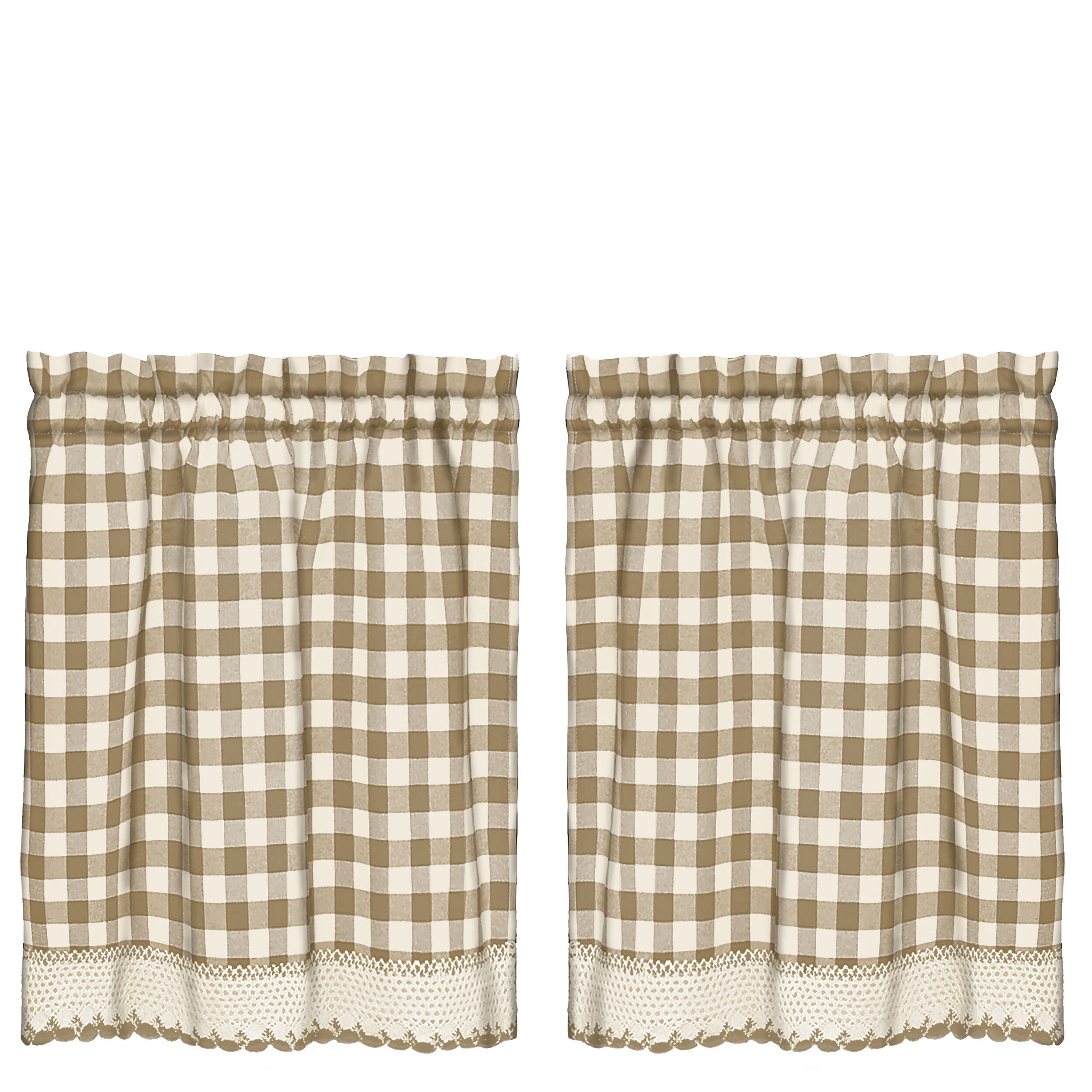 Buffalo Check Window Curtain Tier Pair, TAUPE, alternate image number 1
