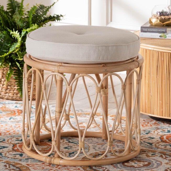 Hachiro Bohemian Natural Rattan Ottoman Footstool, , alternate image number 3