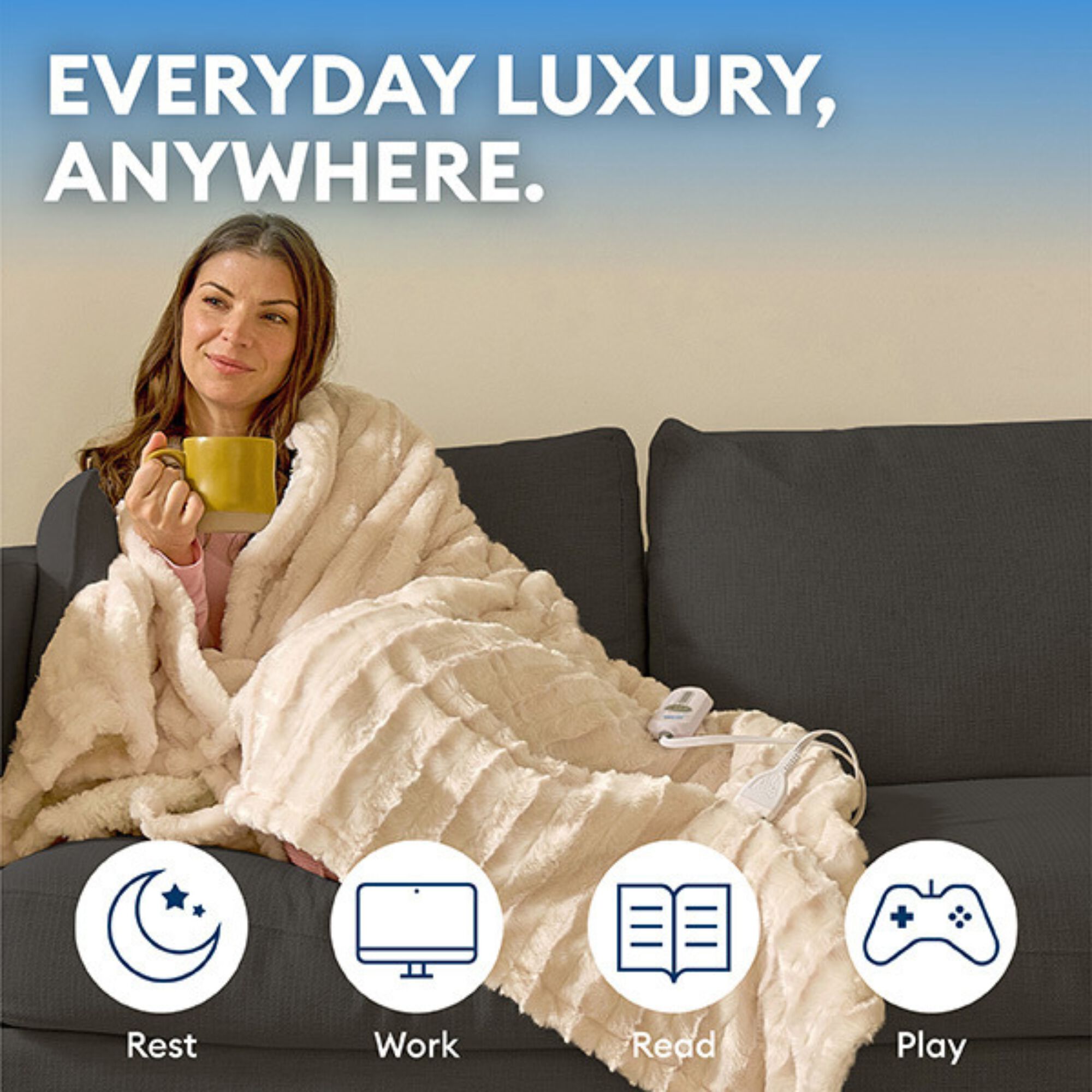 50 inches x 70 inches Ivory Heated Blanket, IVORY, alternate image number 2