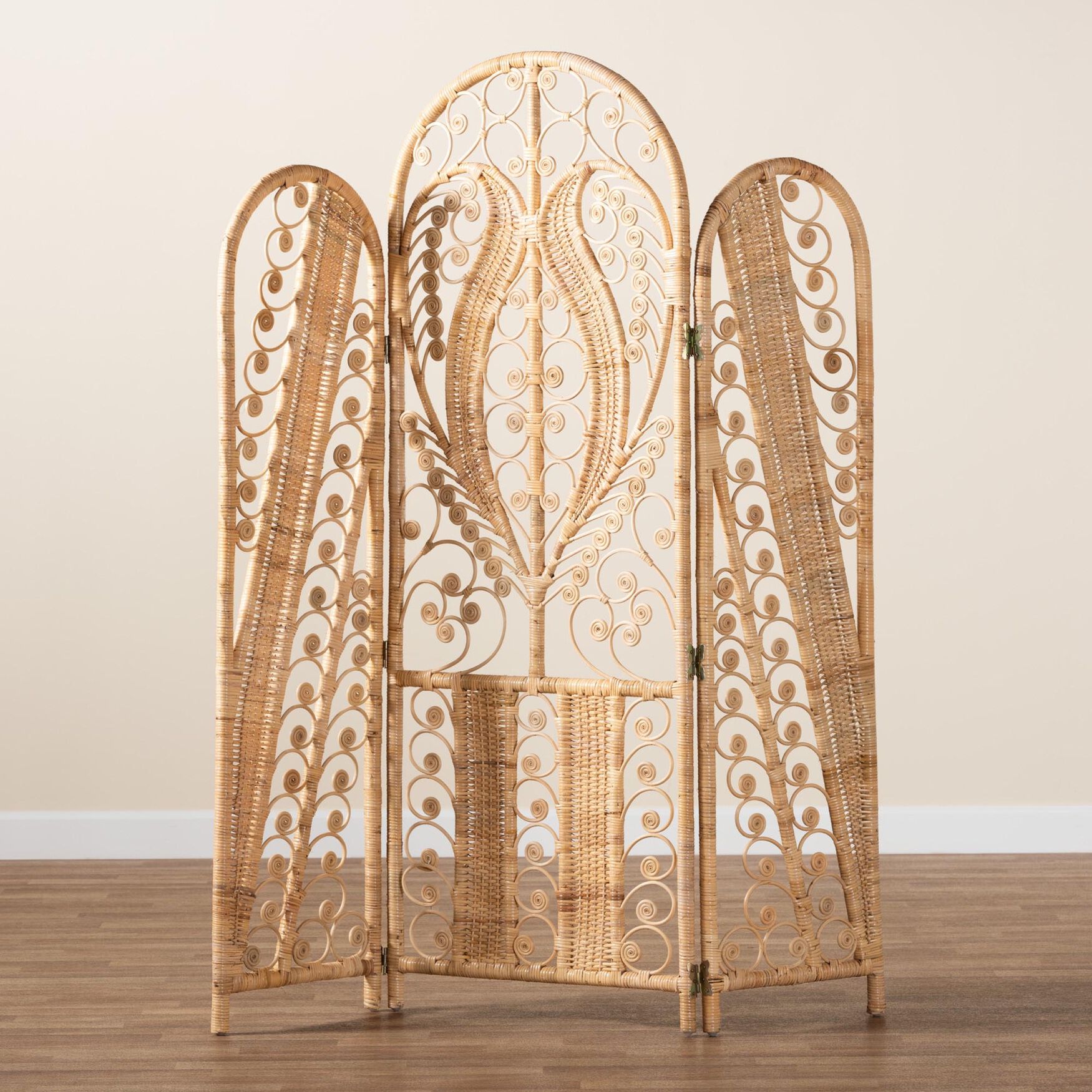 Nadra Modern Bohemian Natural Brown Rattan Room Divider, , alternate image number 3