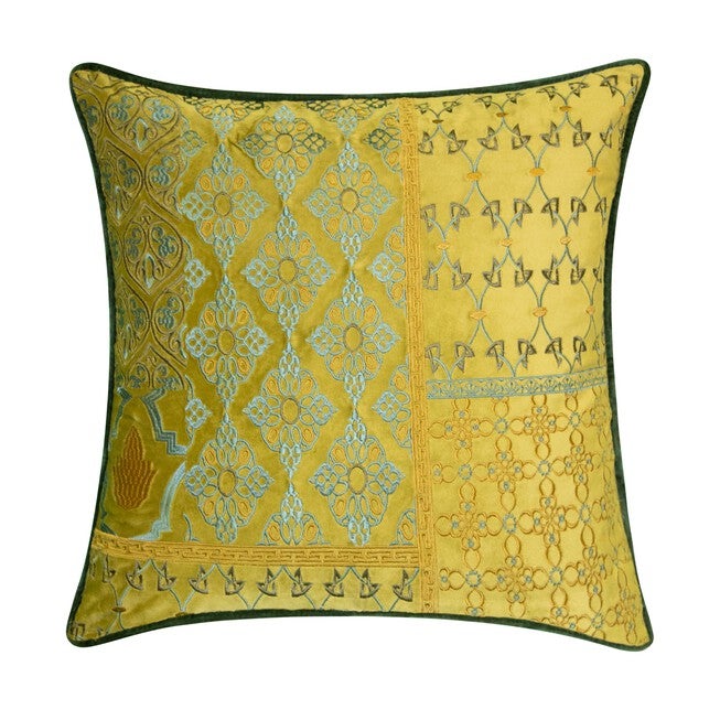 Velvet Patchwork Embroidered Decorative Pillow , MOSS, hi-res image number 0
