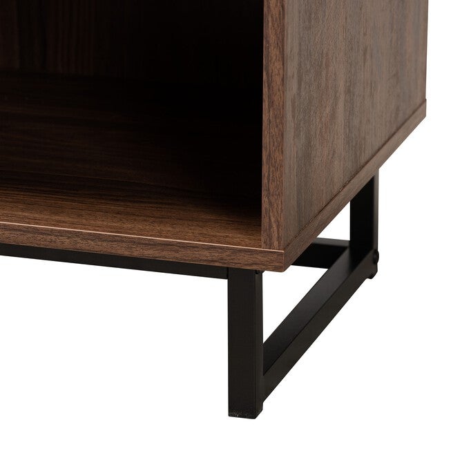 Sadia Modern Walnut Brown Finished Wood And Black Metal 1-Drawer End Table, , alternate image number null