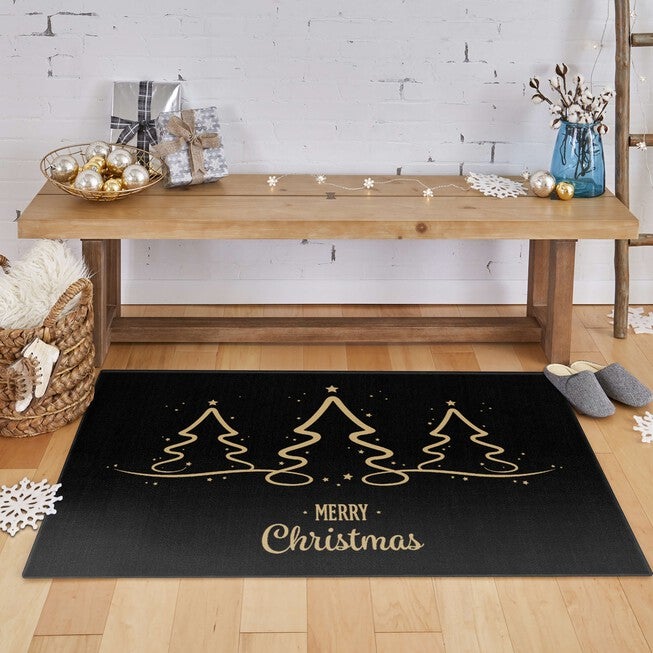 Calligraphy Trees Black Kitchen Rug, , alternate image number null