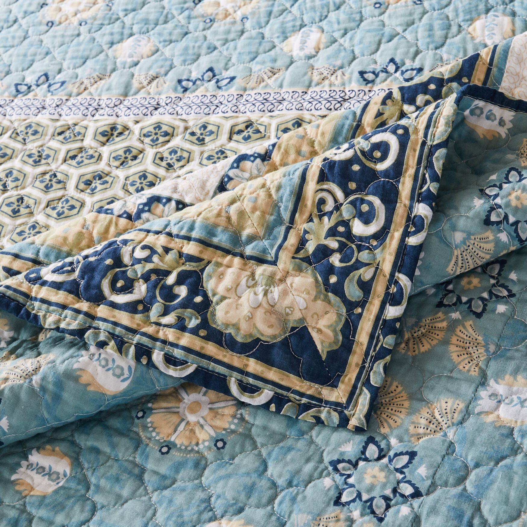 Thalia Bohemian Quilted Throw Blanket, Blue, , alternate image number 9