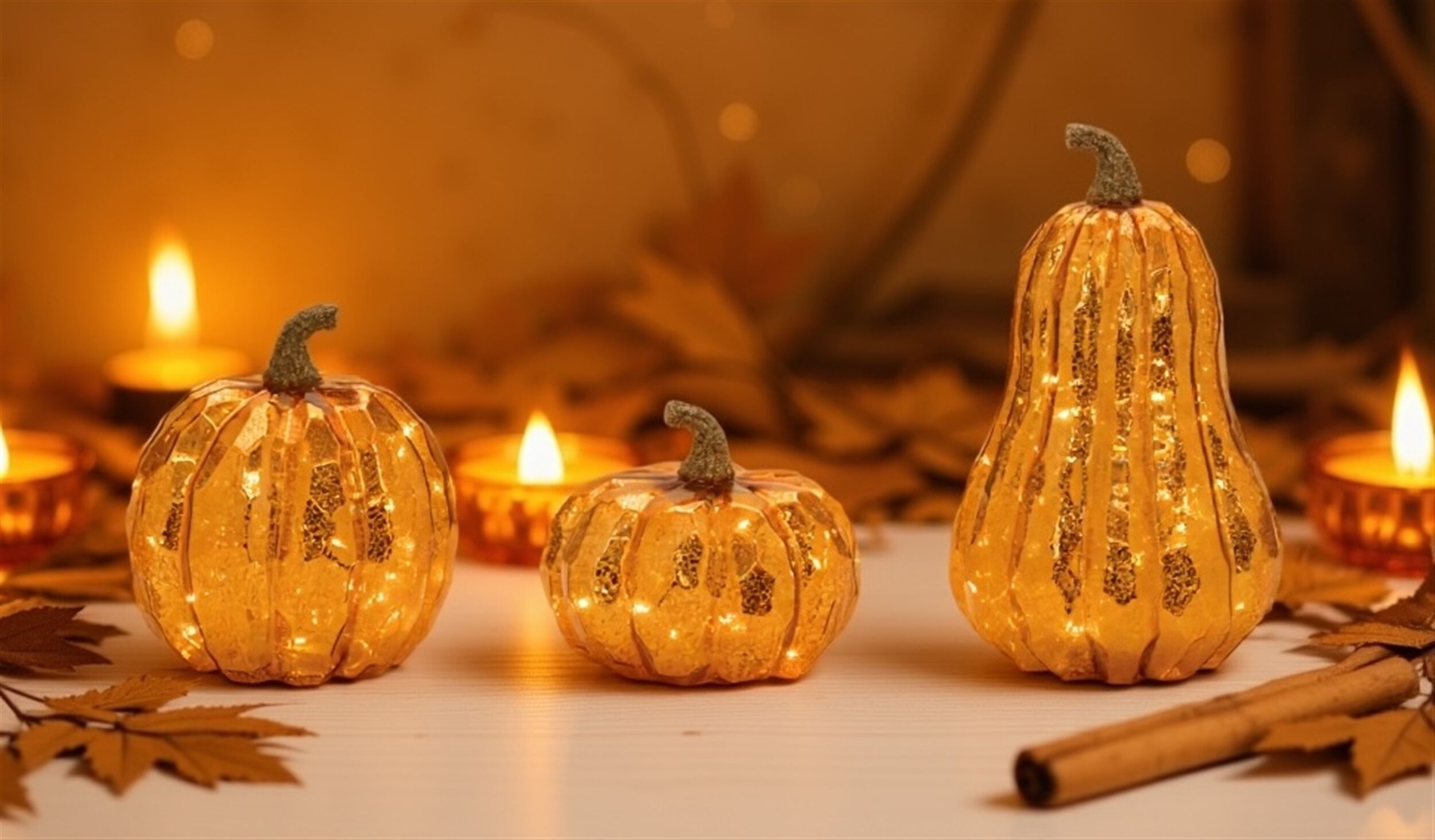 LED Mercury Glass Pumpkin Decor (Set of 3)