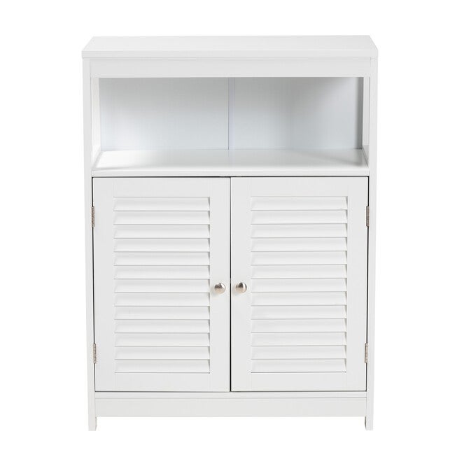 Rivera Modern And Contemporary White Finished Wood And Silver Metal 2-Door Bathroom Storage Cabinet, , alternate image number 2