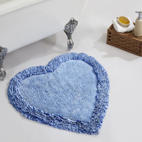Shaggy Border Heart Bath Rug Mat, 30" X 30", BLUE, hi-res image number null