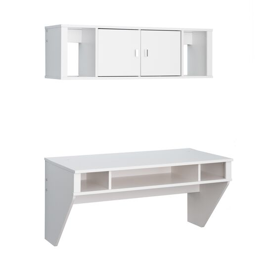Designer Floating Desk & Hutch Set, White, , alternate image number null
