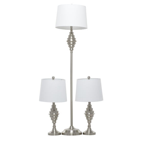 Set Of 3 Silver Coastal Table Lamp, SILVER, hi-res image number null