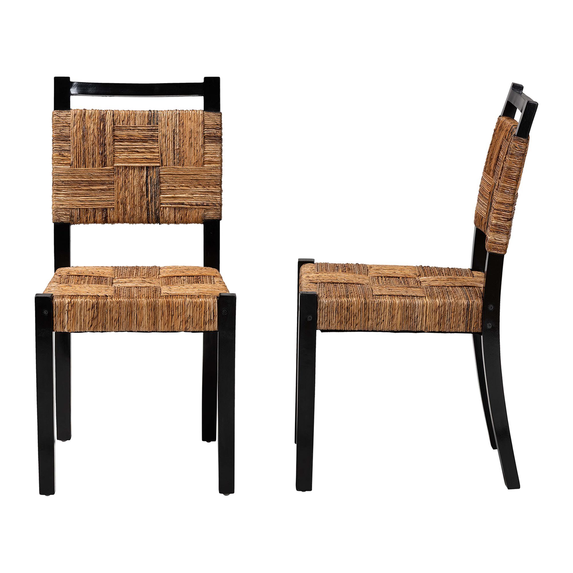 Raniya Handwoven Seagrass Dining Chair Set of 2- Solid Mango Wood Frame with Woven Seat and Backrest, BROWN, alternate image number 3