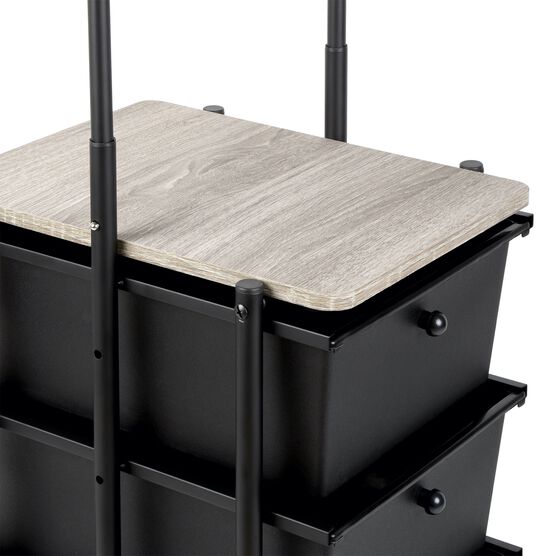 3-Drawer Cart Adjustable Height, Matte Black and Wood Grain Laminate Top, , alternate image number null
