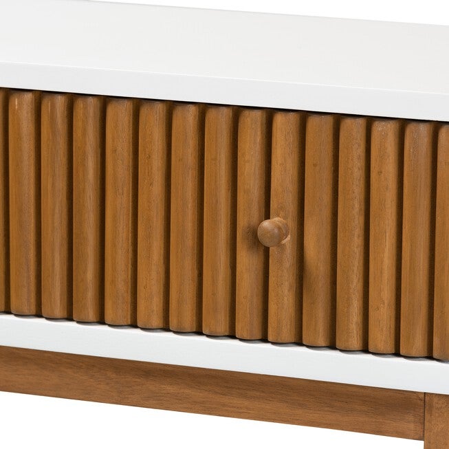 Odile Mid-Century Modern Two-Tone Natural Brown And White Bayur Wood 1-Drawer Console Table, , alternate image number 4