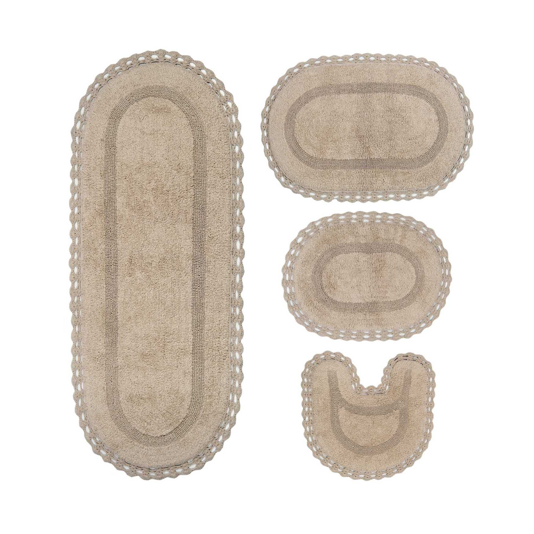 Hampton Crochet 4 Piece Bath Rug Collection, LINEN, hi-res image number 0