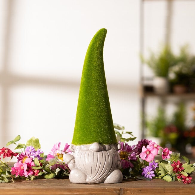 Mossy Terra Cotta Gnome Statue (Set of 2), GREEN/GREY, alternate image number null