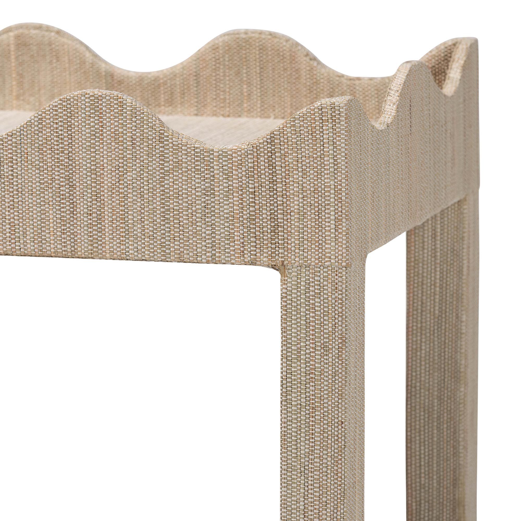Sebastian Grasscloth Beige Scalloped End Table, BEIGE, alternate image number 4