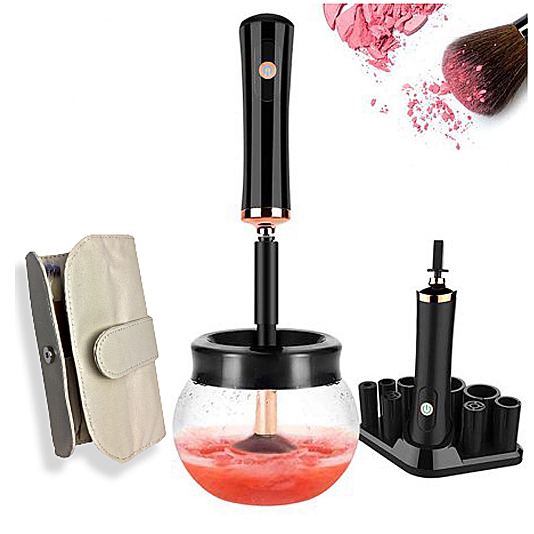 Makeup Brush Cleaner W/ 12Pc Brush Kit Beauty Tools, BLACK, hi-res image number 0