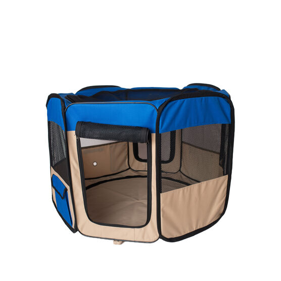Portable Pet Dog Kitten Playpen In Blue And Beige Combo, , alternate image number null