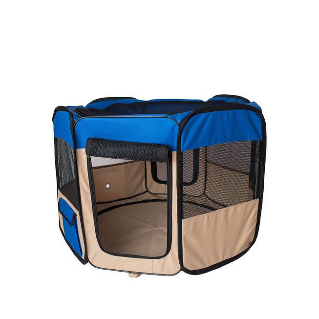 Portable Pet Dog Kitten Playpen In Blue And Beige Combo, , alternate image number 6