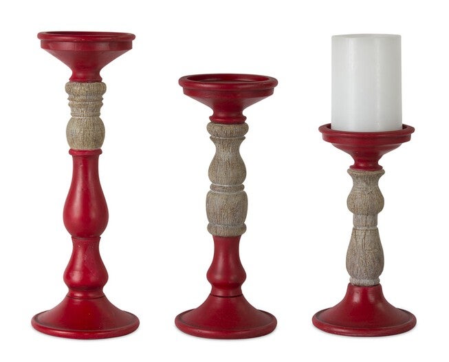 Candle Holder (Set of 3) 8.5 inchesH, 10.5 inchesH, 12.5 inchesH Resin, RED/BROWN, hi-res image number null